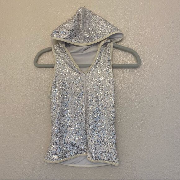 WEISSMAN Dance Costume silver sequin hooded vest The Way I Are 5271 child LC - Picture 1 of 9